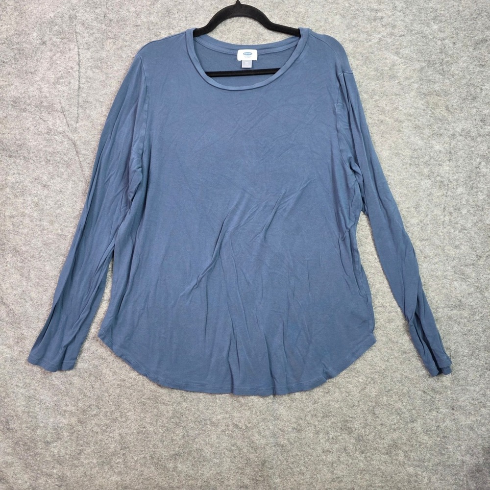 Old Navy Womens XXL Blue Long Sleeve Crew Neck Curved Hem Rayon Blend Top